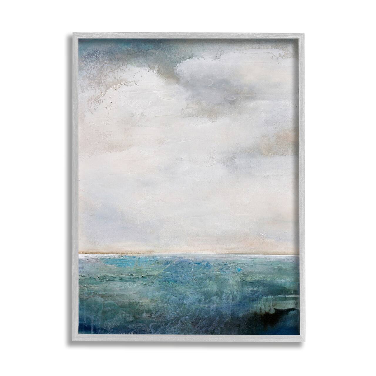 Stupell Industries Abstract Ocean Horizon Line Nautical Water Cloudy Sky Framed Wall Art